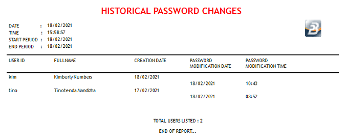 Reports - Historical Password Changes