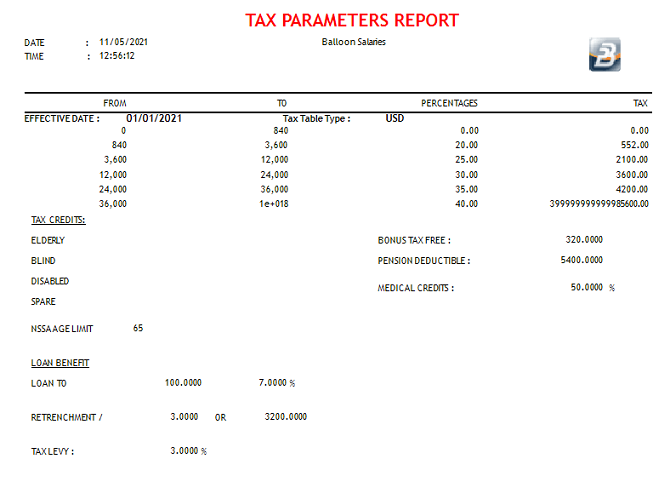 Reports - Tax Parameters