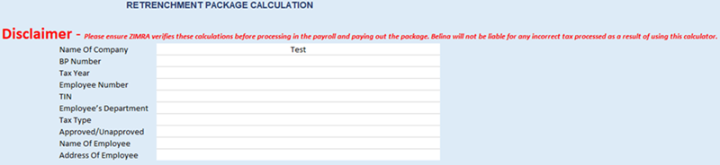 Retrenchment Calculator- Personal and Company Details