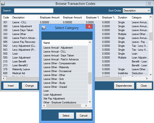 Leave Annual - Transaction Codes