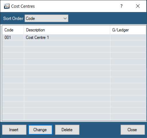 Insert Cost Centres