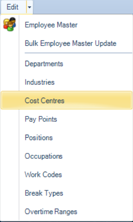 Edit - Cost Centres