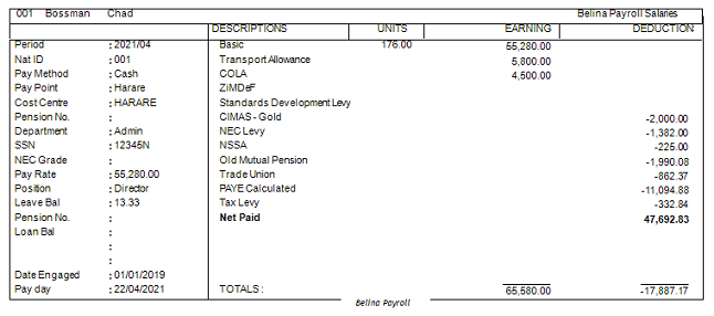 Reports - Payslips - Dot Matrix 3 Per Page Standard Customized