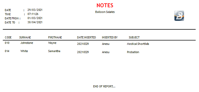Reports - Notes