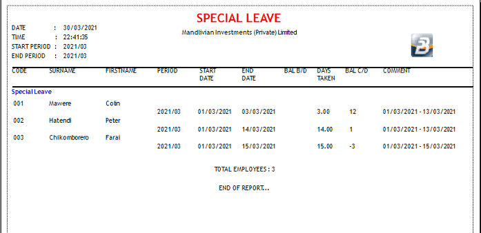 Reports - Special Leave