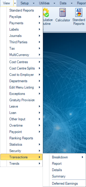 Reports Menu - Transactions
