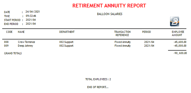 Reports - Retirement Annuity