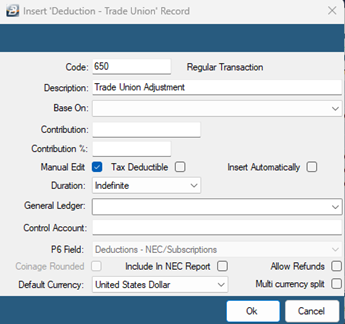 Trade Union Ajustment Transaction Code