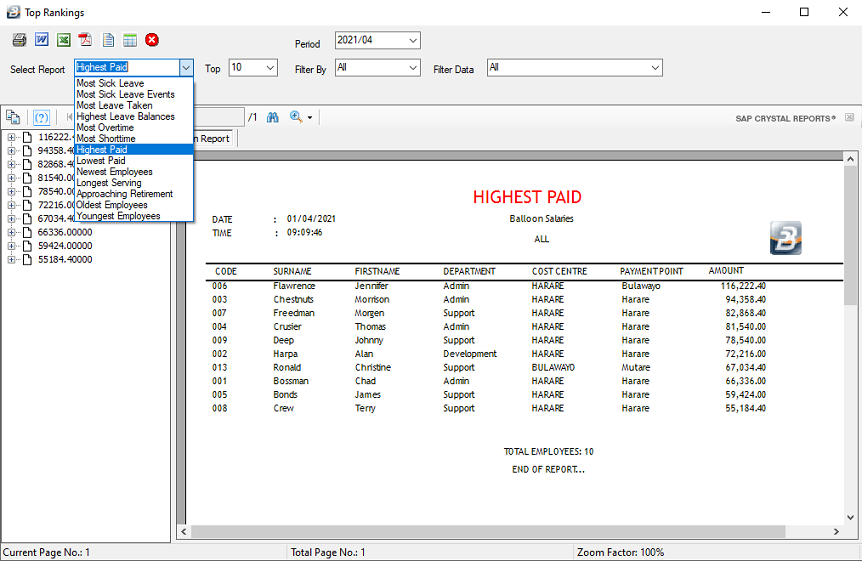 Reports - Highest Paid (Ranking Reports)