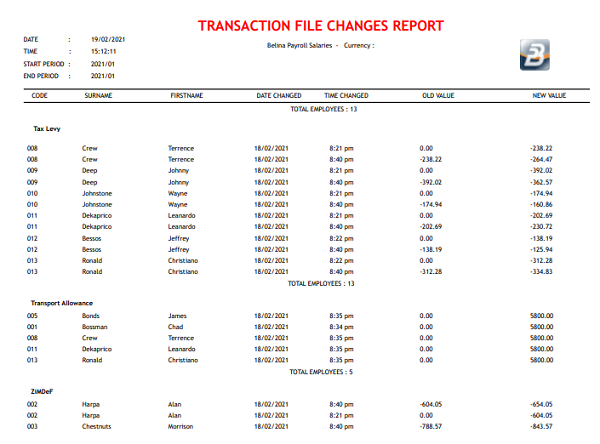Reports - Transaction File Changes