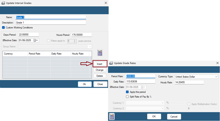 P-Internal Grades Setup Rates