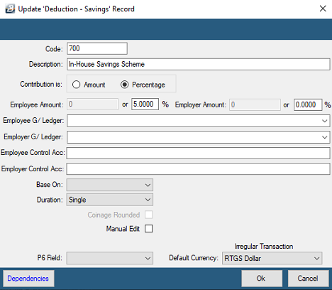 Savings Transaction Code