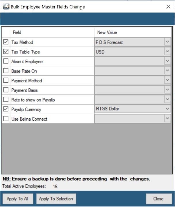 Bulk Tax Tables Allocation