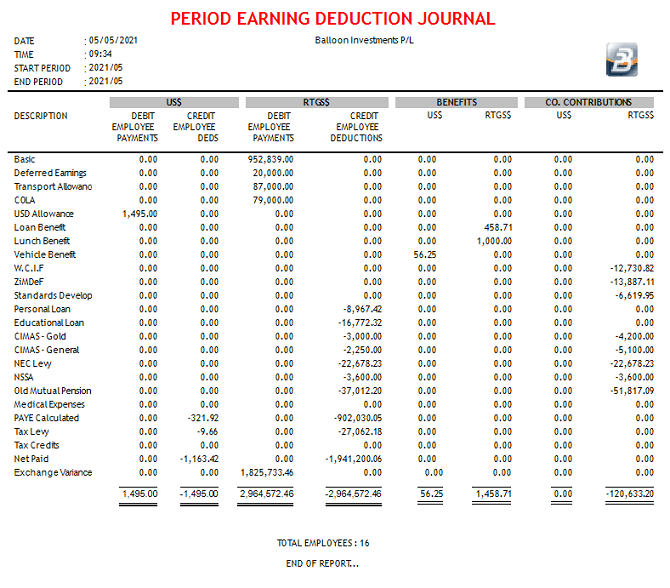 Reports - Period Earning Deduction Journal