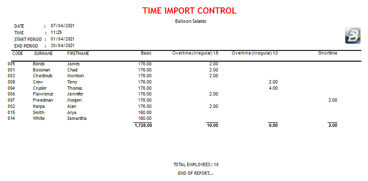 Reports - Time Import Control
