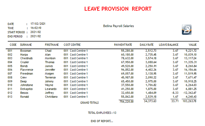 Reports - Leave Provision