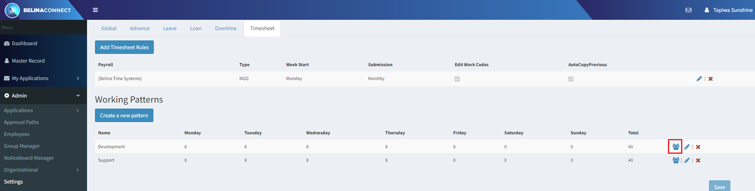 Work Pattern Employee selection