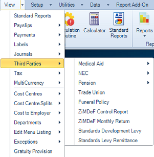 Reports Menu - Third Parties