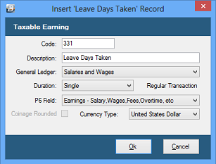 Leave - Days Taken - Transaction Code