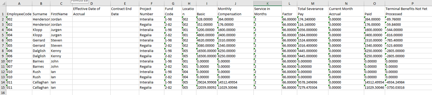 Cost Pools - Severance Pay Export