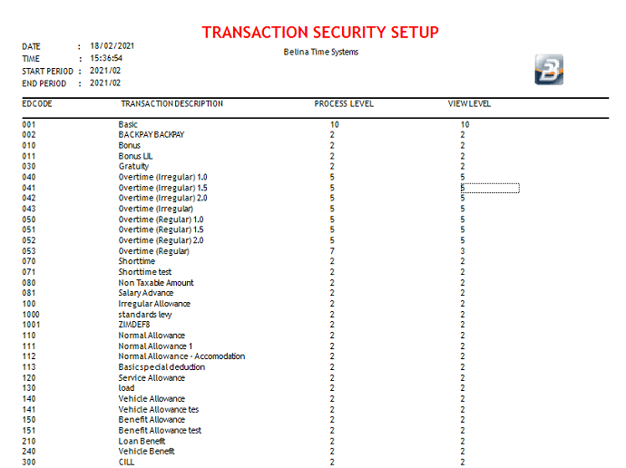 Reports - Transaction Security Setup
