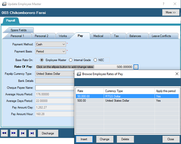 Currencies - Employee Master - Rate