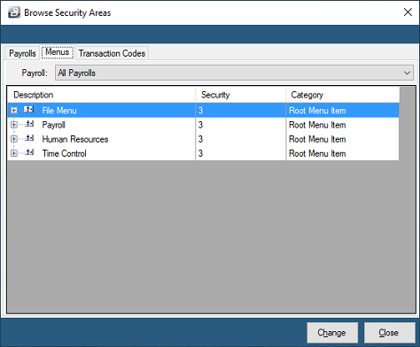 Security - Menus