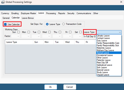 Leave Type selection
