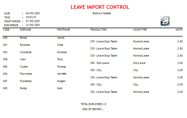 Reports - Leave Import Control