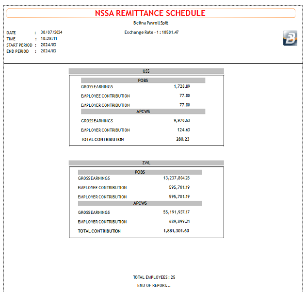 NSSA REMITTANCE SCHEDULE