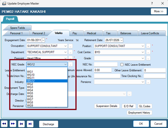 P-Employee Master NEC Grade