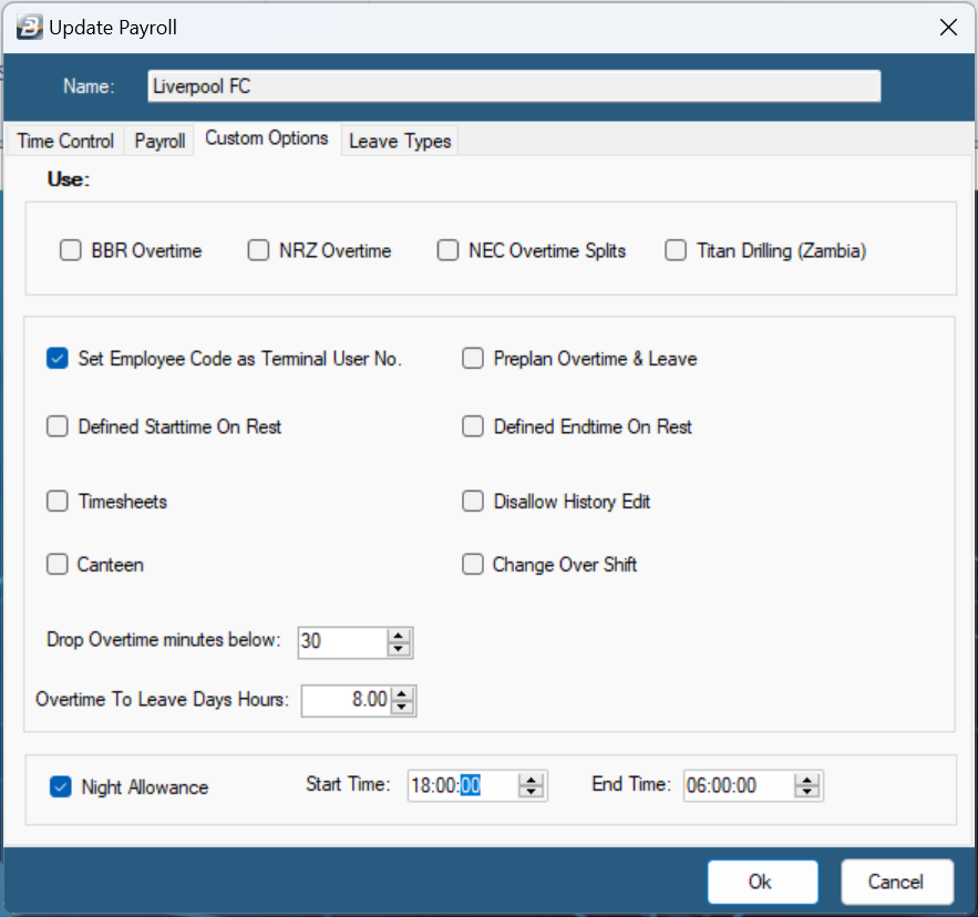 AttendanceDefaultsCustom Options