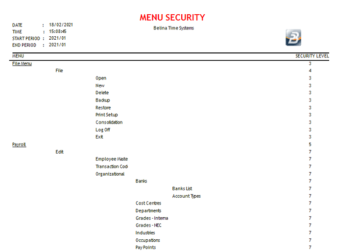 Reports - Menu Security
