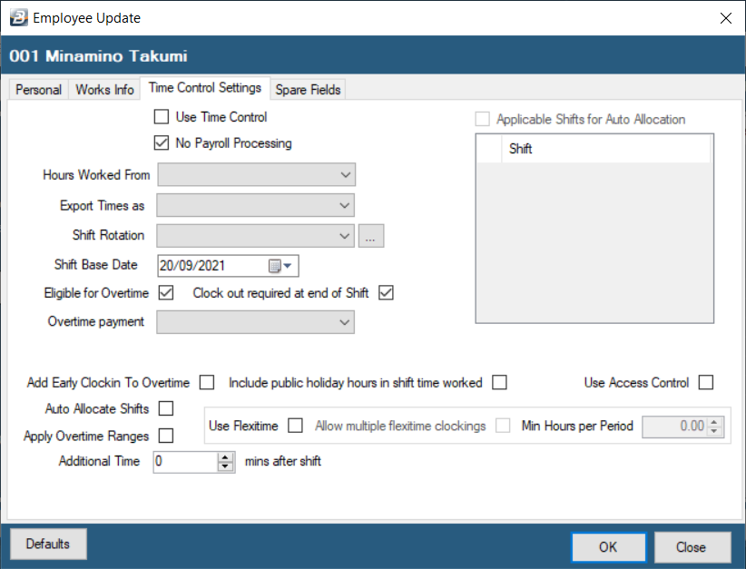 Employee TC Settings Blank
