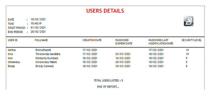 Reports - User Details
