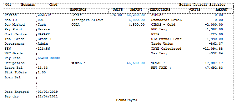 Reports - Payslips - Standard Separate Transactions