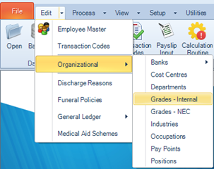 Edit Org Internal Grades