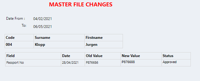 Connect Reports - Employee - Applications - Masterfile Changes