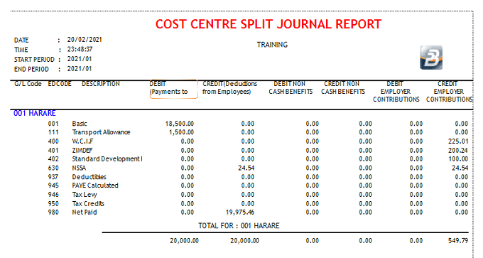 Reports - Cost Center Split Journal