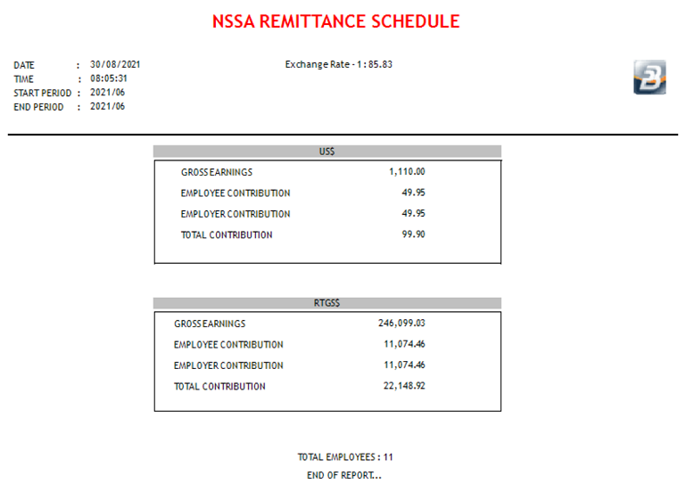 Reports - NSSA Remittance Schedule