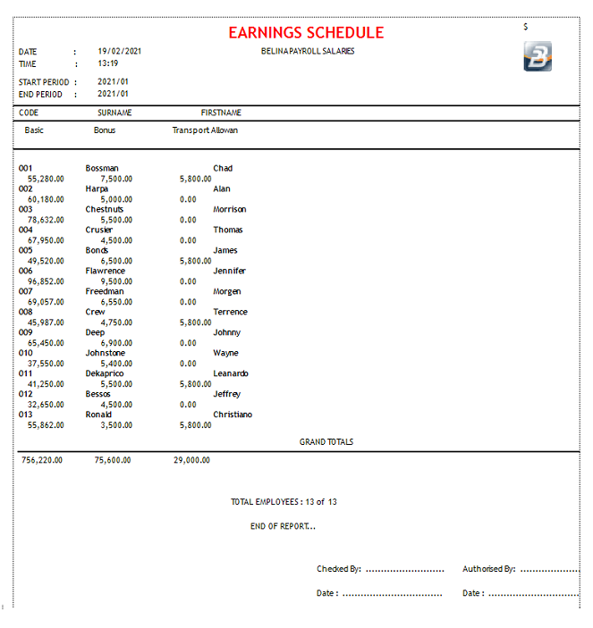 Reports - Earnings Schedule