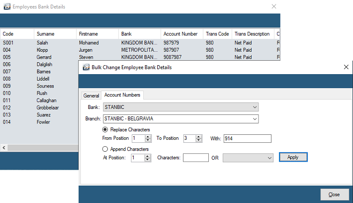 Bulk Routines - Bank Details - Account Numbers