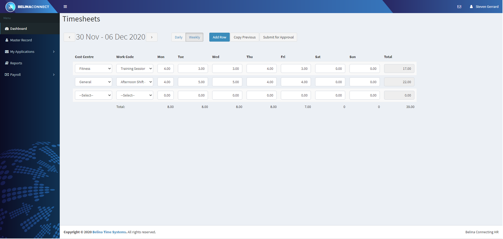 Connect - Timesheets Weekly