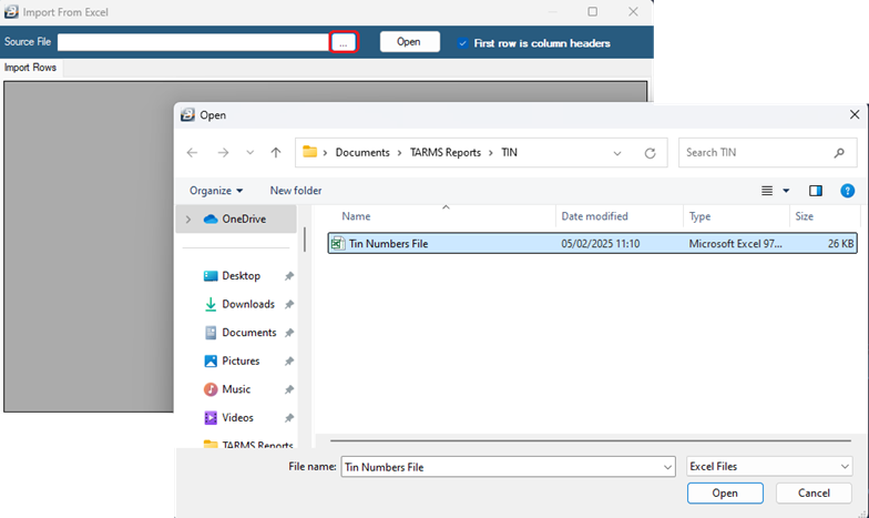 Selecting the file