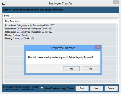 Transfer Employee - Warnings