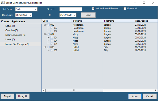 Connect - Import Approved Applications Table