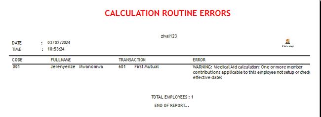 Calculation Routine Medical Aid Error