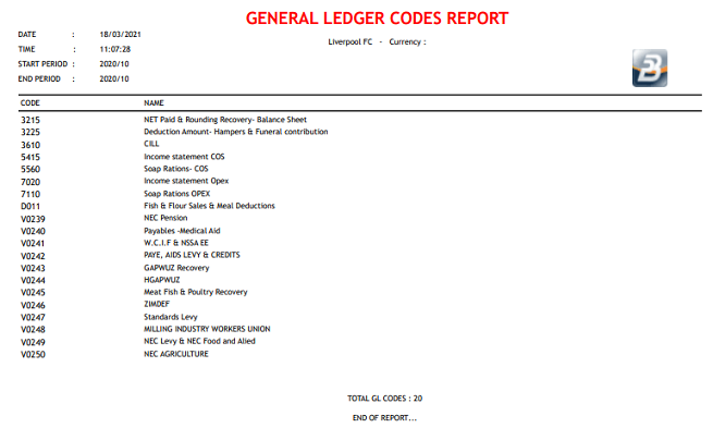 Reports - GL Codes