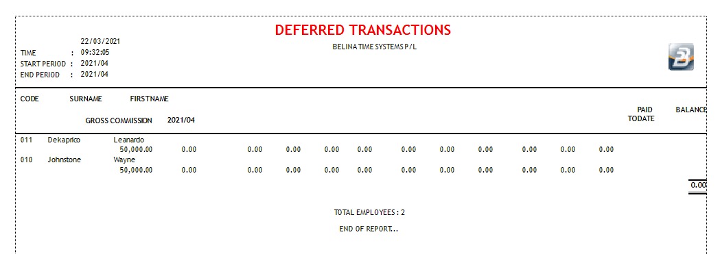 Reports - Deferred Earnings