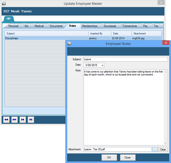HR - Employee Master - Notes